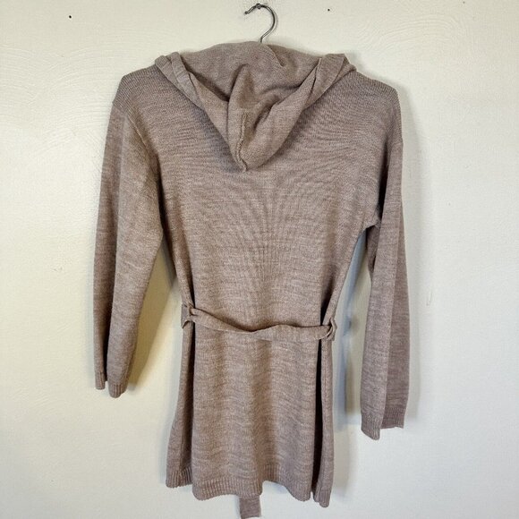 Vtg Womens Cardigan Tan Knit Button Front Waist Tie Small Pockets Retro 70s - Picture 7 of 10